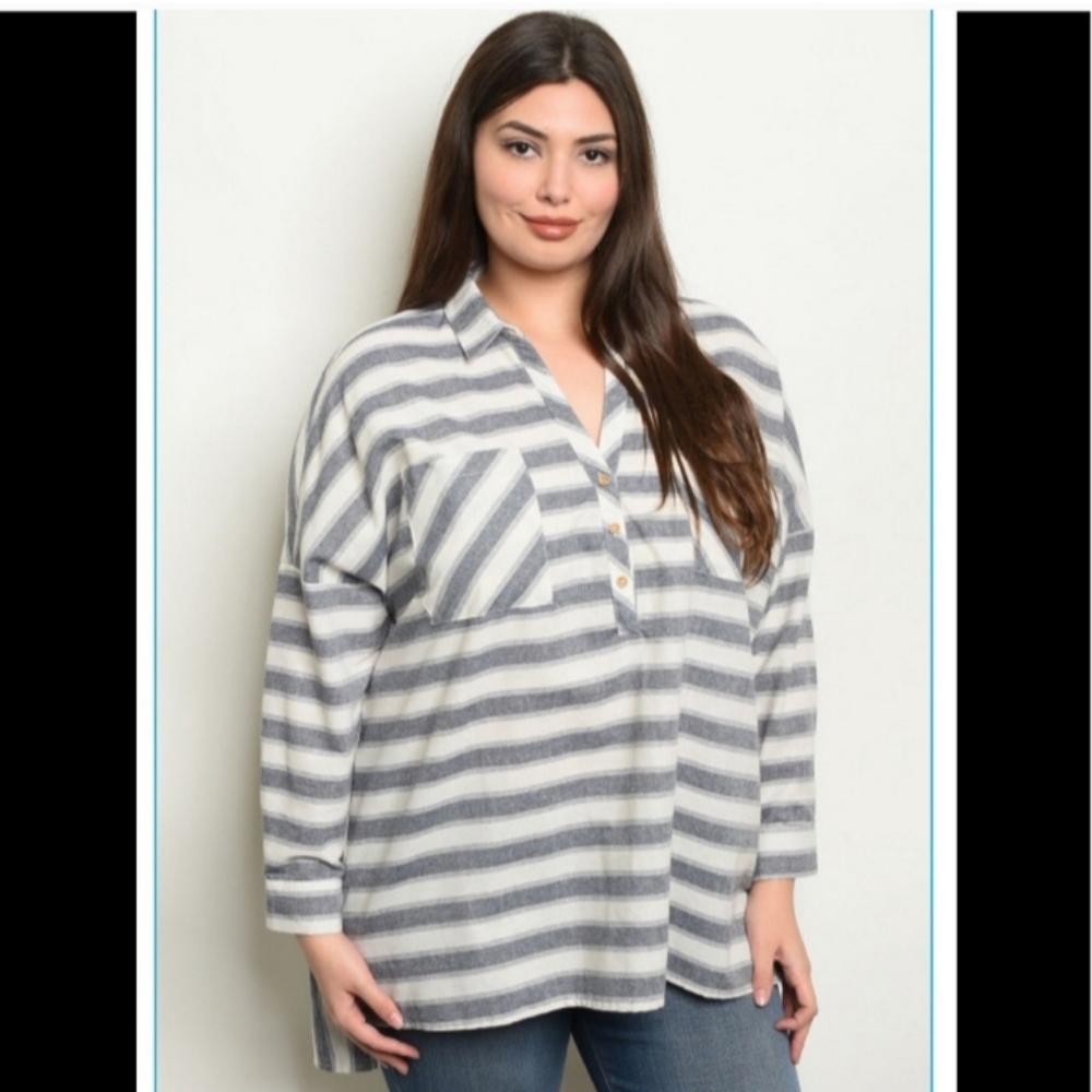 Cute Plus Size Navy and White Striped Top - Picture 4 of 5